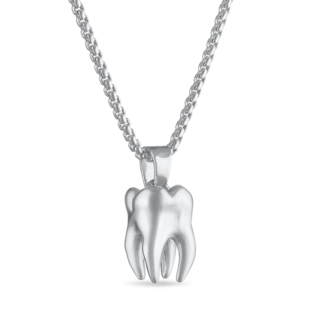Silver tooth necklace discount